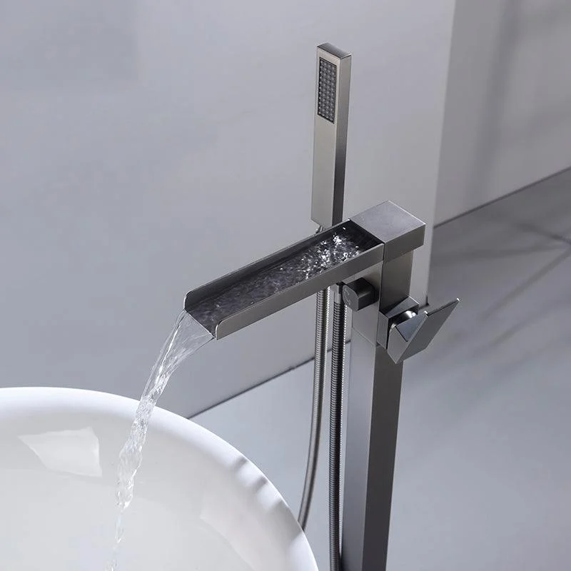 Modern Style Freestanding Tub Filler Floor Mount Freestanding Tub Filler with Hand Shower -Bathlova