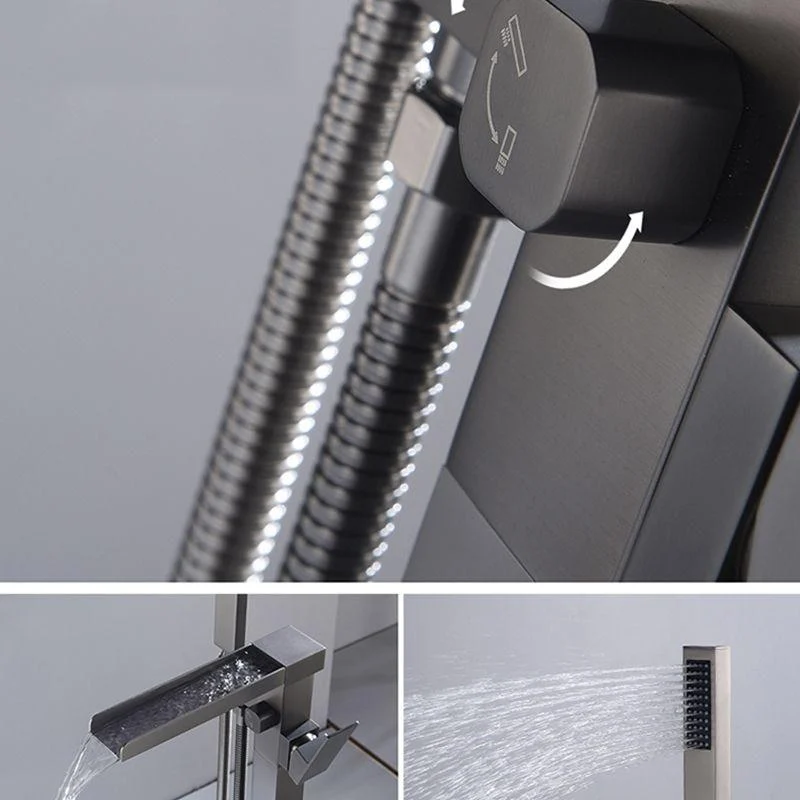 Modern Style Freestanding Tub Filler Floor Mount Freestanding Tub Filler with Hand Shower -Bathlova