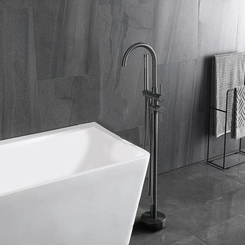 Modern Style Freestanding Tub Filler Floor Mount Freestanding Tub Filler with Hand Shower -Bathlova