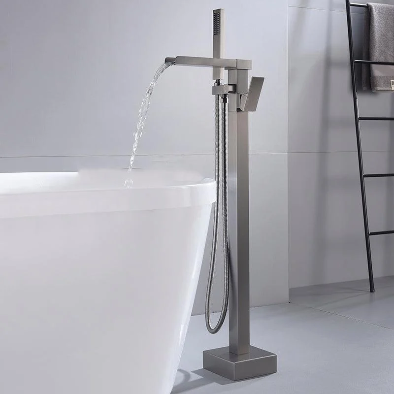 Modern Style Freestanding Tub Filler Floor Mount Freestanding Tub Filler with Hand Shower -Bathlova