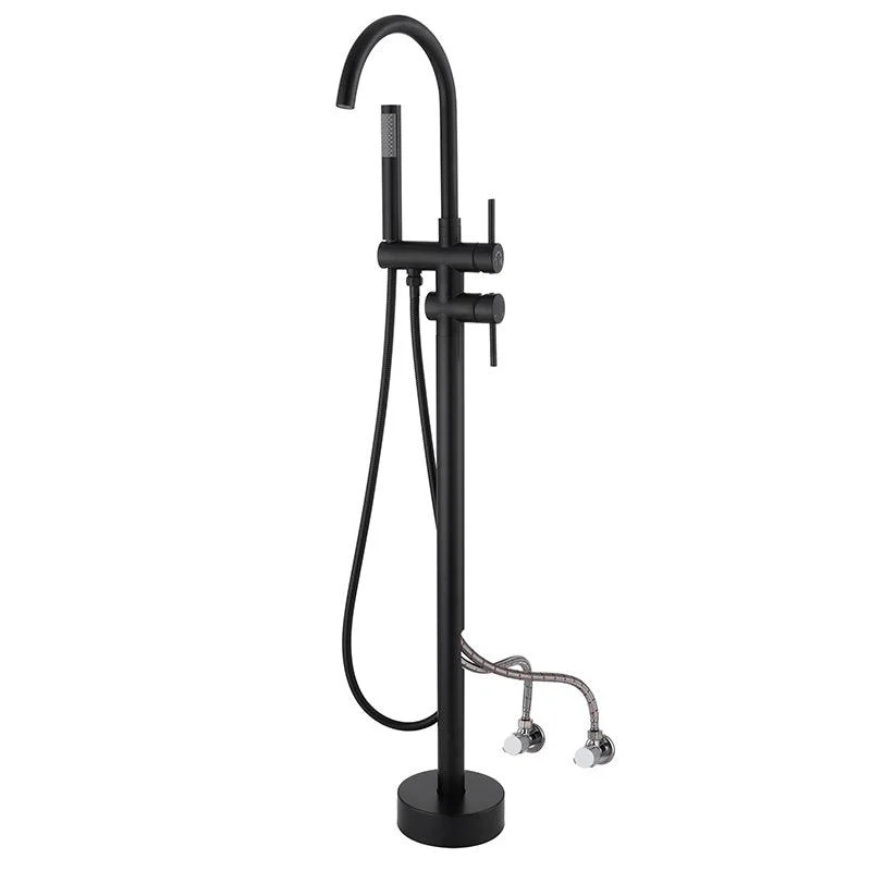 Modern Style Freestanding Tub Filler Floor Mount Freestanding Tub Filler with Hand Shower -Bathlova