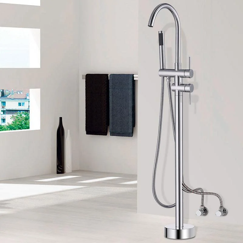 Modern Style Freestanding Tub Filler Floor Mount Freestanding Tub Filler with Hand Shower -Bathlova