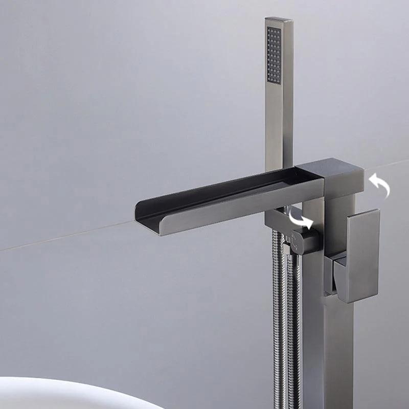 Modern Style Freestanding Tub Filler Floor Mount Freestanding Tub Filler with Hand Shower -Bathlova