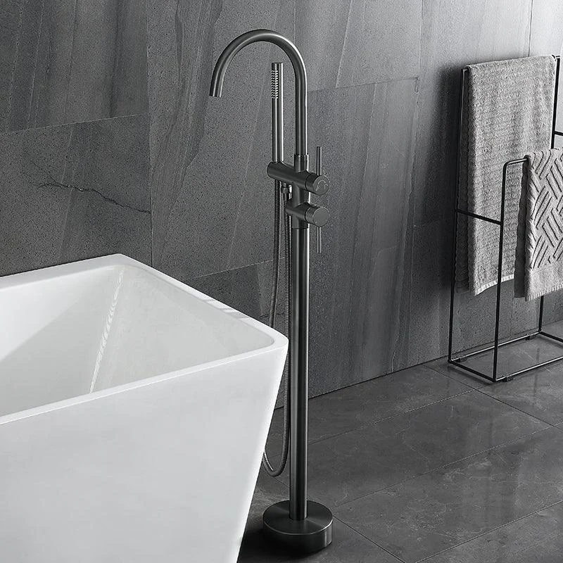 Modern Style Freestanding Tub Filler Floor Mount Freestanding Tub Filler with Hand Shower -Bathlova