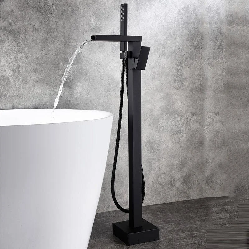 Modern Style Freestanding Tub Filler Floor Mount Freestanding Tub Filler with Hand Shower -Bathlova