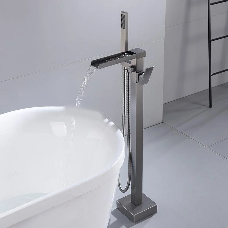 Modern Style Freestanding Tub Filler Floor Mount Freestanding Tub Filler with Hand Shower -Bathlova