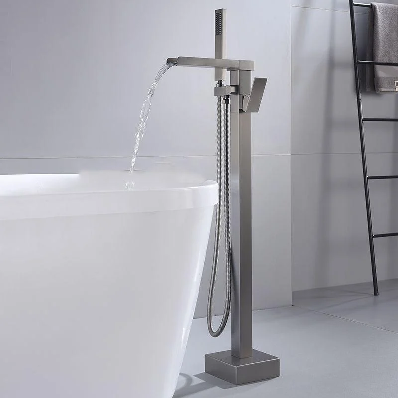 Modern Style Freestanding Tub Filler Floor Mount Freestanding Tub Filler with Hand Shower -Bathlova