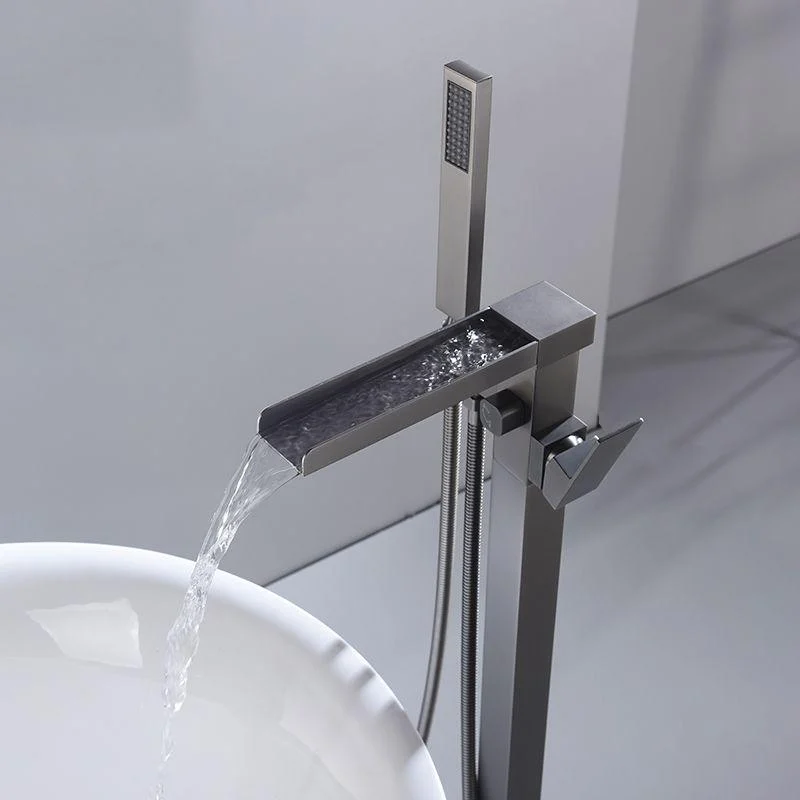 Modern Style Freestanding Tub Filler Floor Mount Freestanding Tub Filler with Hand Shower -Bathlova