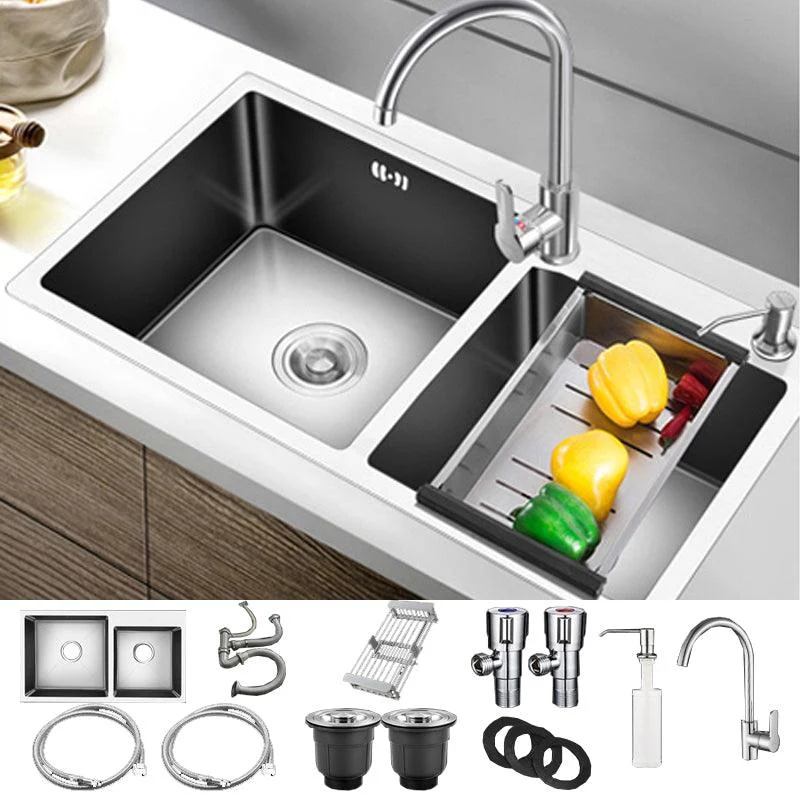 Modern Style Kitchen Sink Drop-In Kitchen Double Sink with Soundproofing -Bathlova