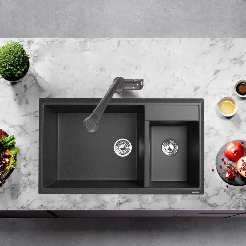 Modern Style Kitchen Sink Drop-In Quartz Kitchen Double Sink with Drain Assembly -Bathlova