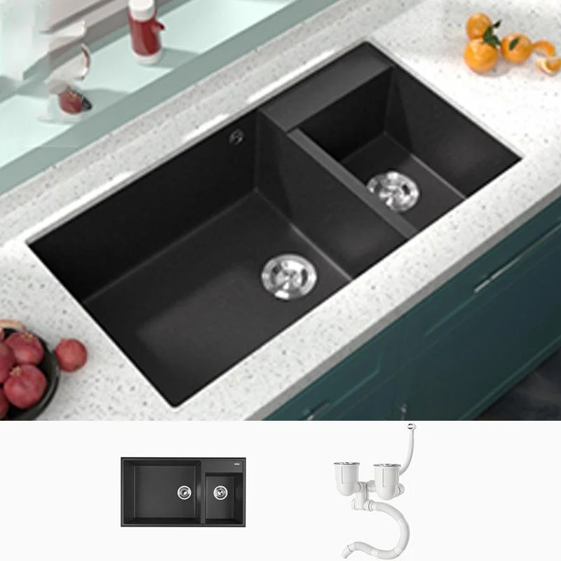 Modern Style Kitchen Sink Drop-In Quartz Kitchen Double Sink with Drain Assembly -Bathlova