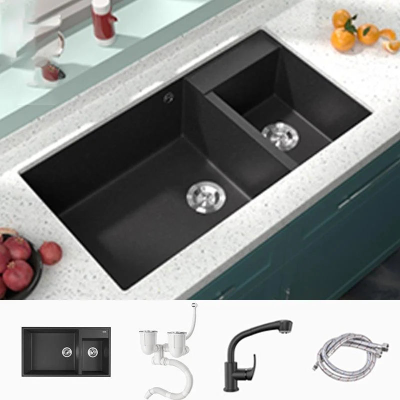 Modern Style Kitchen Sink Drop-In Quartz Kitchen Double Sink with Drain Assembly -Bathlova