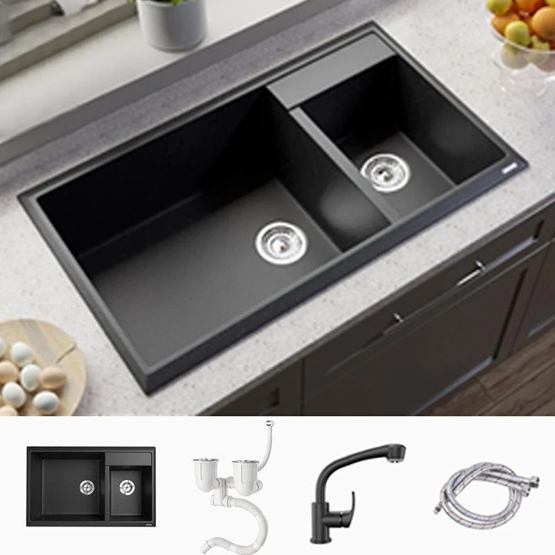 Modern Style Kitchen Sink Drop-In Quartz Kitchen Double Sink with Drain Assembly -Bathlova