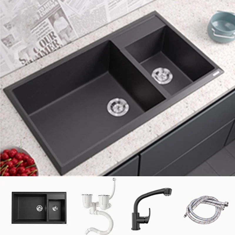 Modern Style Kitchen Sink Drop-In Quartz Kitchen Double Sink with Drain Assembly -Bathlova