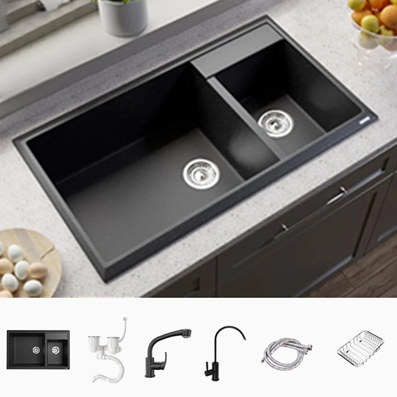 Modern Style Kitchen Sink Drop-In Quartz Kitchen Double Sink with Drain Assembly -Bathlova