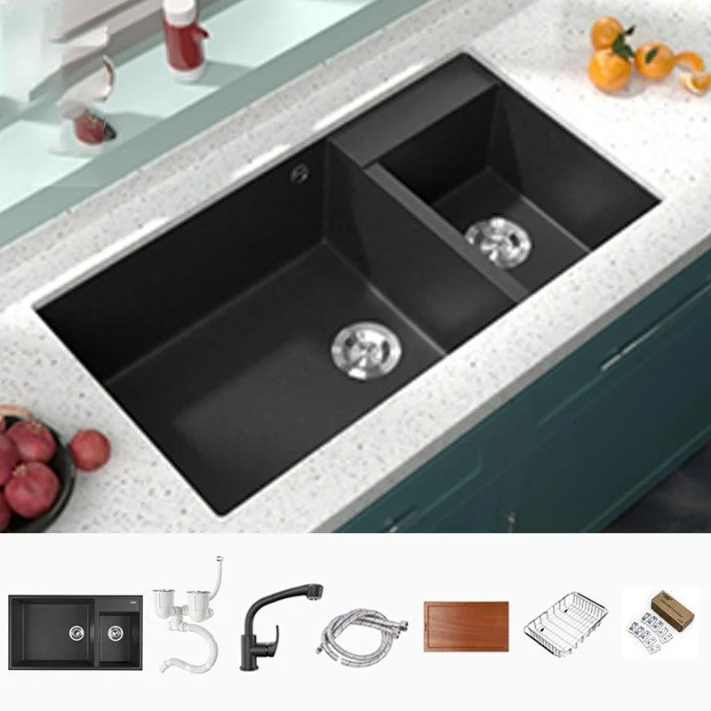 Modern Style Kitchen Sink Drop-In Quartz Kitchen Double Sink with Drain Assembly -Bathlova