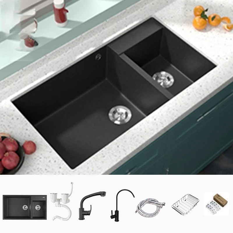 Modern Style Kitchen Sink Drop-In Quartz Kitchen Double Sink with Drain Assembly -Bathlova