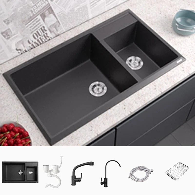 Modern Style Kitchen Sink Drop-In Quartz Kitchen Double Sink with Drain Assembly -Bathlova