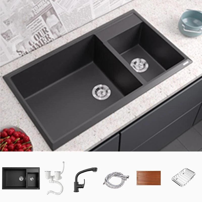 Modern Style Kitchen Sink Drop-In Quartz Kitchen Double Sink with Drain Assembly -Bathlova