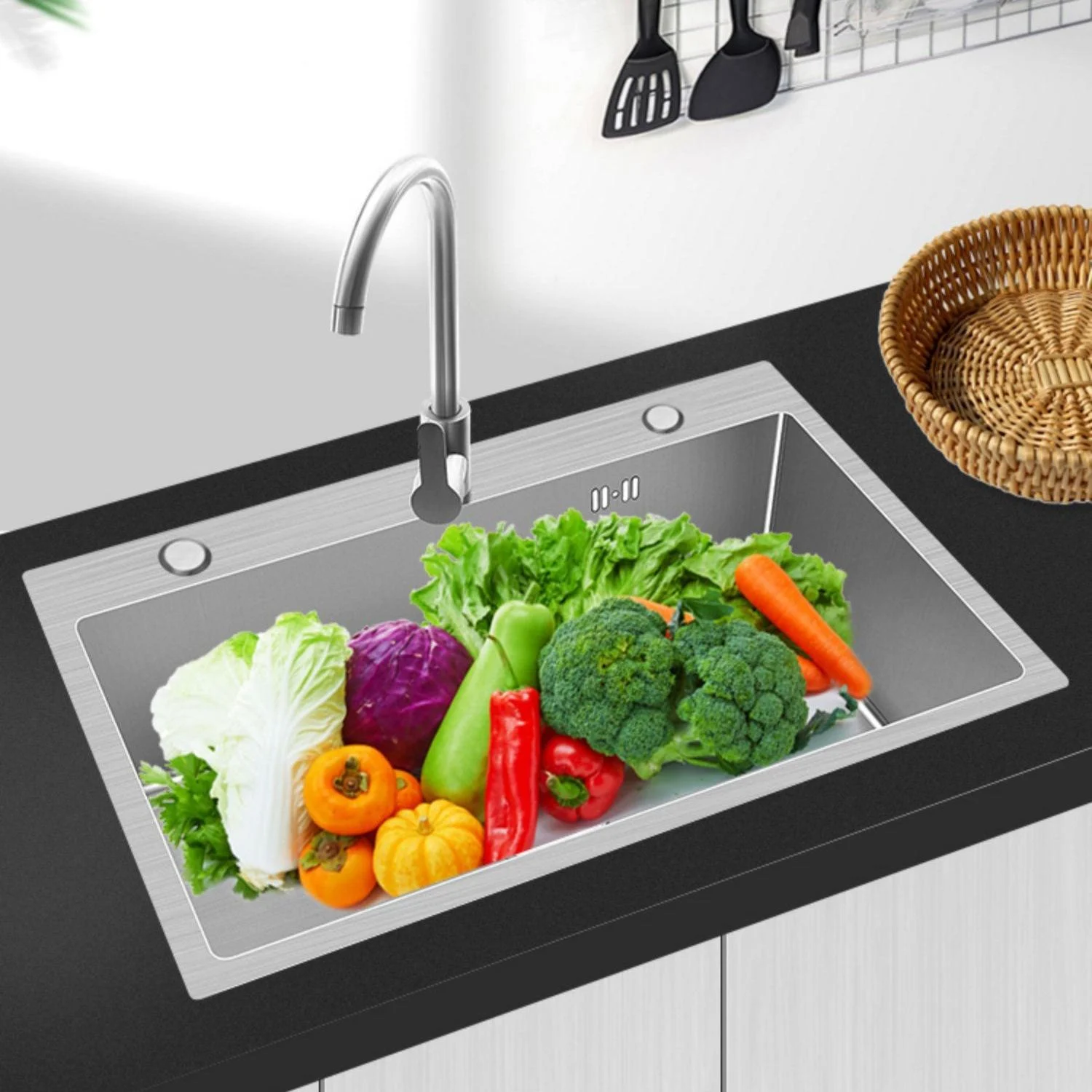 Modern Style Kitchen Sink Overflow Hole Design Drop-In Noise-cancelling Kitchen Sink -Bathlova