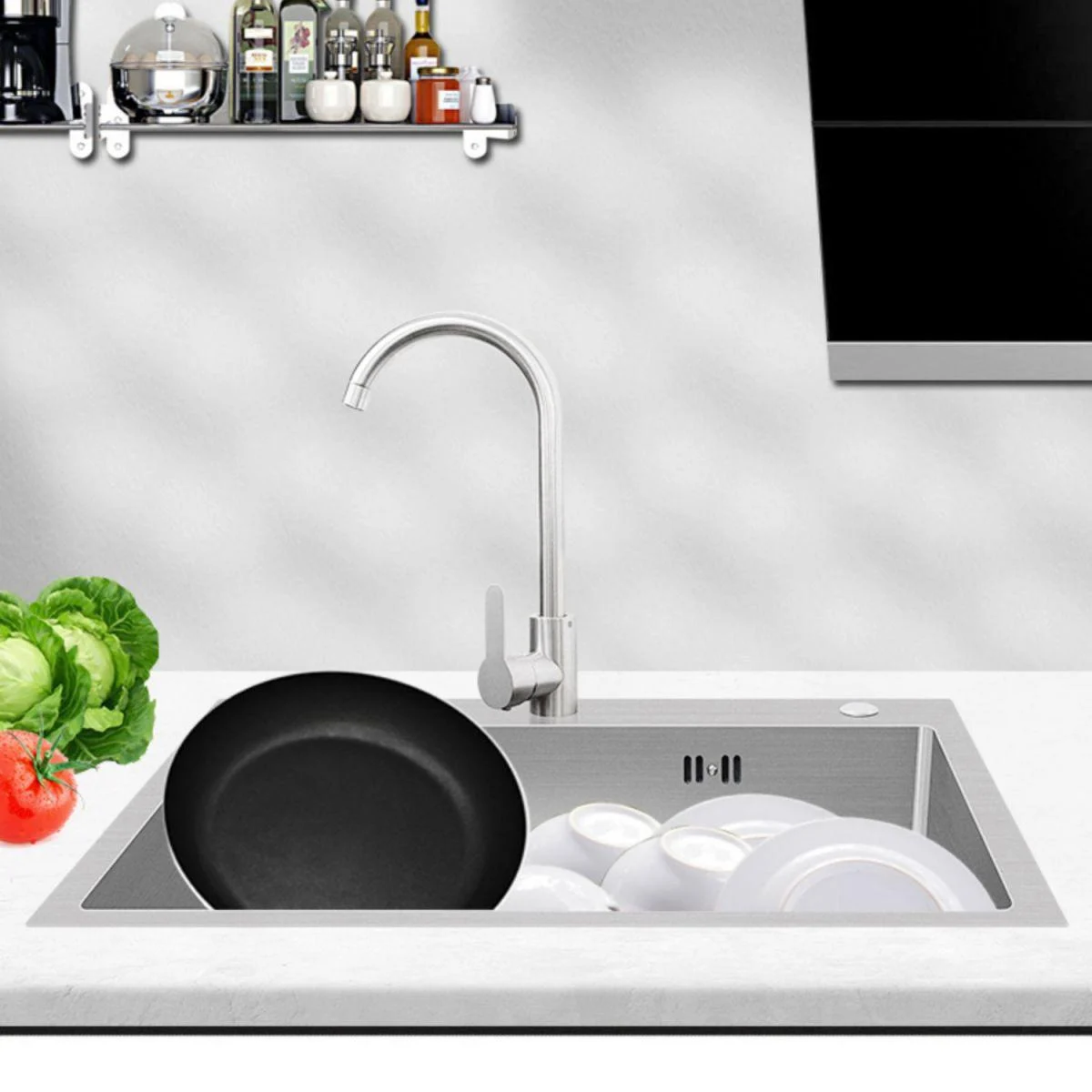 Modern Style Kitchen Sink Overflow Hole Design Drop-In Noise-cancelling Kitchen Sink -Bathlova