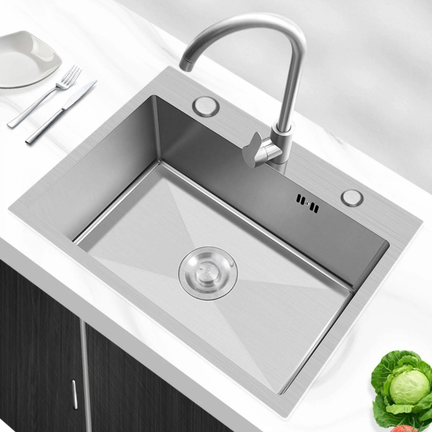 Modern Style Kitchen Sink Overflow Hole Design Drop-In Noise-cancelling Kitchen Sink -Bathlova