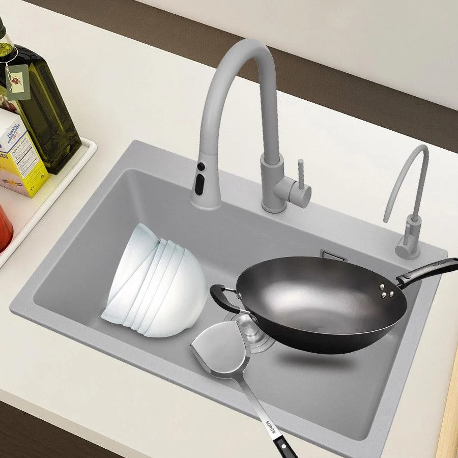 Modern Style Kitchen Sink Overflow Hole Design Drop-In Quartz Kitchen Sink -Bathlova