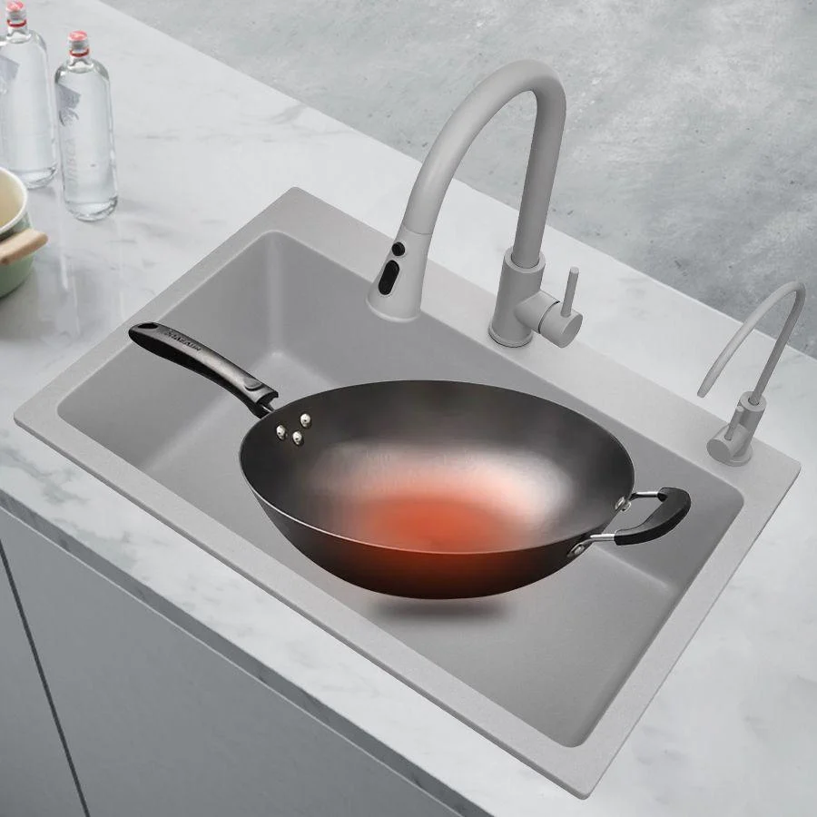 Modern Style Kitchen Sink Overflow Hole Design Drop-In Quartz Kitchen Sink -Bathlova