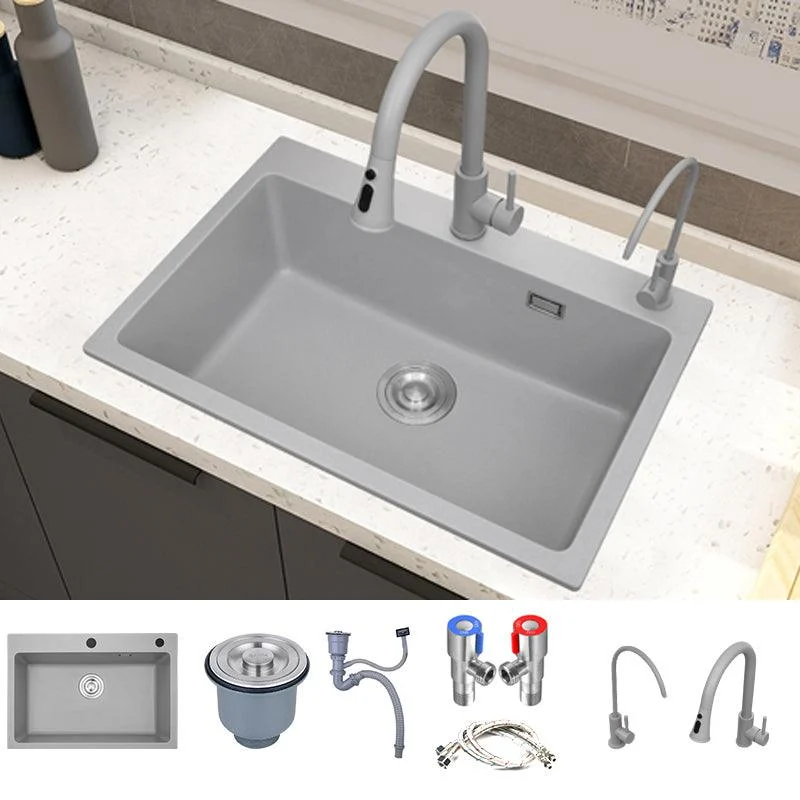 Modern Style Kitchen Sink Overflow Hole Design Drop-In Quartz Kitchen Sink -Bathlova