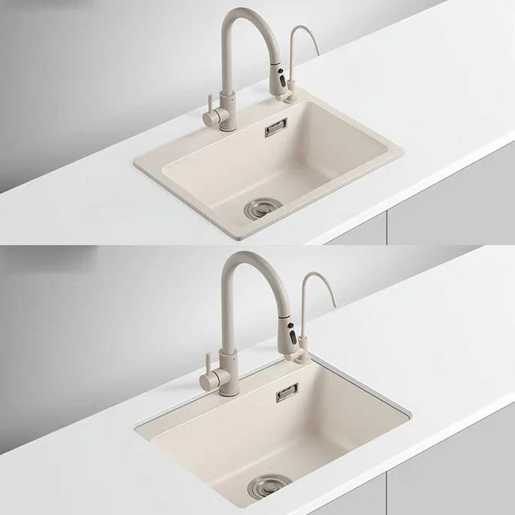 Modern Style Kitchen Sink Overflow Hole Design Drop-In Quartz Kitchen Sink in Beige -Bathlova