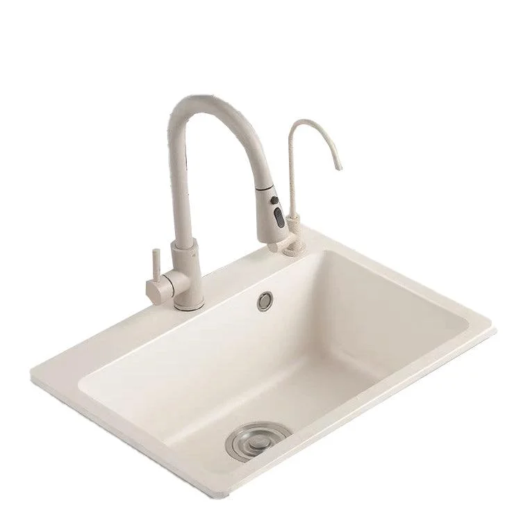 Modern Style Kitchen Sink Overflow Hole Design Drop-In Quartz Kitchen Sink in Beige -Bathlova