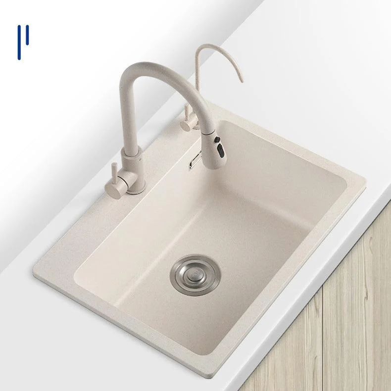 Modern Style Kitchen Sink Overflow Hole Design Drop-In Quartz Kitchen Sink in Beige -Bathlova