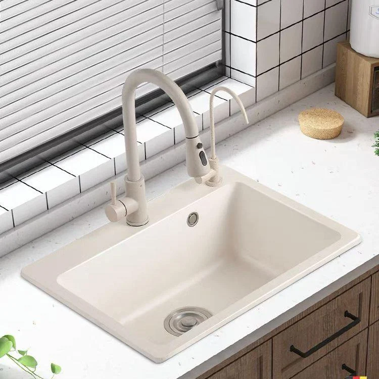 Modern Style Kitchen Sink Overflow Hole Design Drop-In Quartz Kitchen Sink in Beige -Bathlova