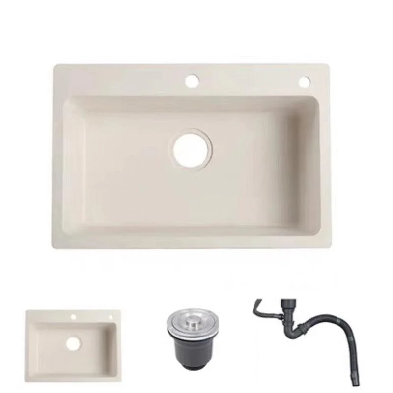 Modern Style Kitchen Sink Overflow Hole Design Drop-In Quartz Kitchen Sink in Beige -Bathlova