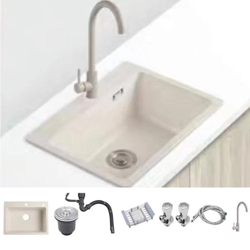 Modern Style Kitchen Sink Overflow Hole Design Drop-In Quartz Kitchen Sink in Beige -Bathlova