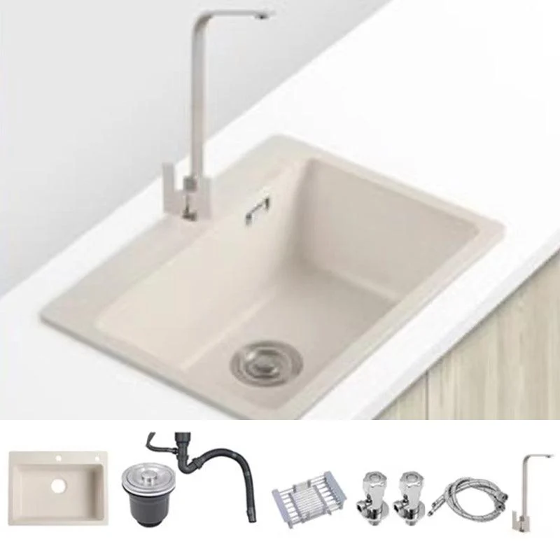 Modern Style Kitchen Sink Overflow Hole Design Drop-In Quartz Kitchen Sink in Beige -Bathlova