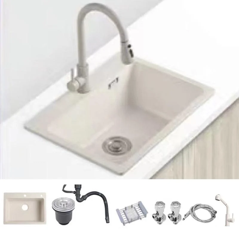 Modern Style Kitchen Sink Overflow Hole Design Drop-In Quartz Kitchen Sink in Beige -Bathlova