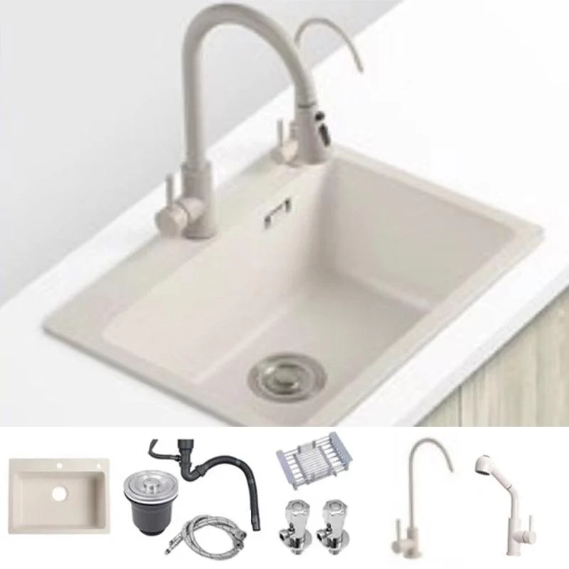 Modern Style Kitchen Sink Overflow Hole Design Drop-In Quartz Kitchen Sink in Beige -Bathlova