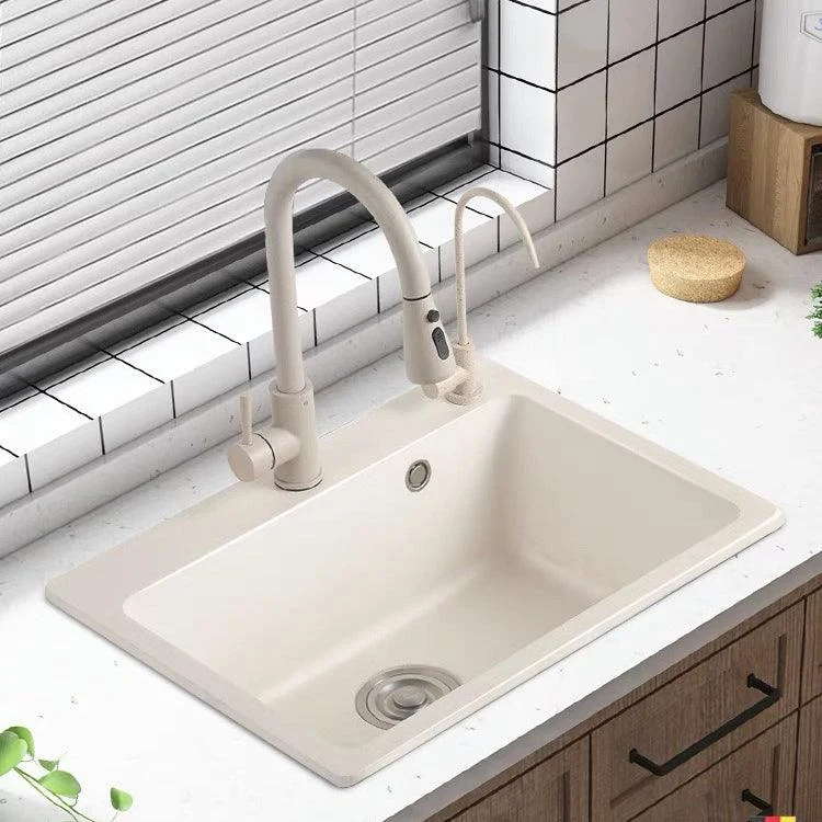 Modern Style Kitchen Sink Overflow Hole Design Drop-In Quartz Kitchen Sink in Beige -Bathlova