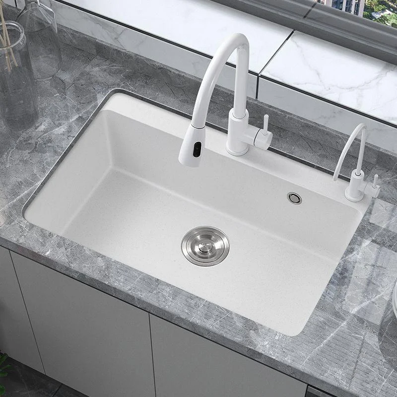 Modern Style Kitchen Sink Overflow Hole Design Drop-In Quartz Kitchen Sink in White -Bathlova