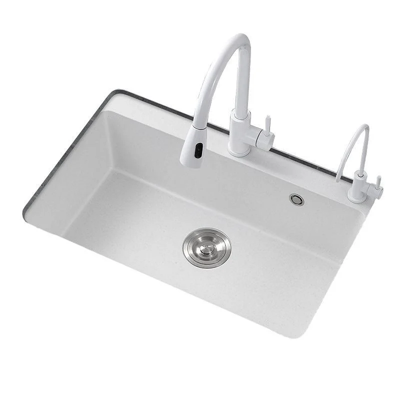 Modern Style Kitchen Sink Overflow Hole Design Drop-In Quartz Kitchen Sink in White -Bathlova