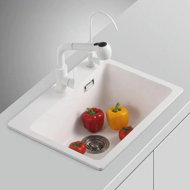 Modern Style Kitchen Sink Overflow Hole Design Drop-In Quartz Kitchen Sink in White -Bathlova