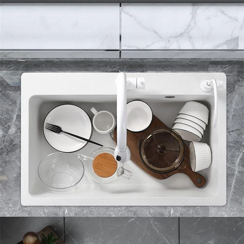 Modern Style Kitchen Sink Overflow Hole Design Drop-In Quartz Kitchen Sink in White -Bathlova