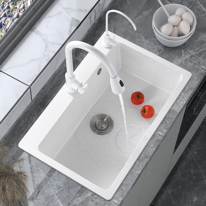 Modern Style Kitchen Sink Overflow Hole Design Drop-In Quartz Kitchen Sink in White -Bathlova