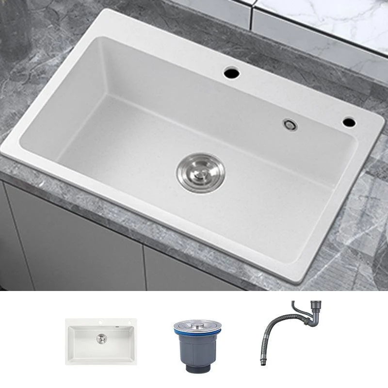 Modern Style Kitchen Sink Overflow Hole Design Drop-In Quartz Kitchen Sink in White -Bathlova