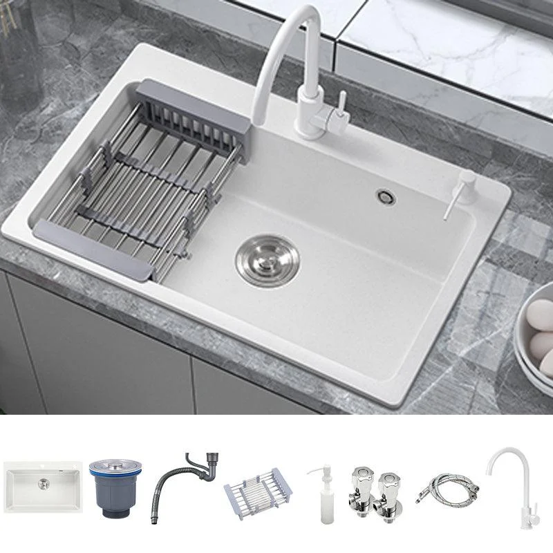 Modern Style Kitchen Sink Overflow Hole Design Drop-In Quartz Kitchen Sink in White -Bathlova