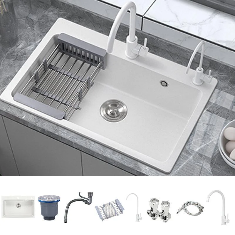 Modern Style Kitchen Sink Overflow Hole Design Drop-In Quartz Kitchen Sink in White -Bathlova