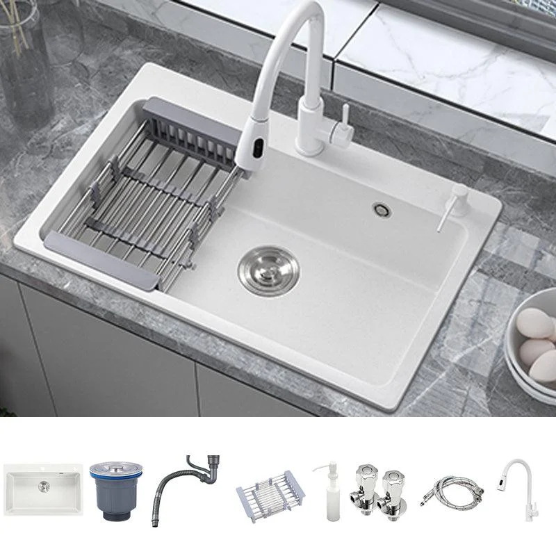 Modern Style Kitchen Sink Overflow Hole Design Drop-In Quartz Kitchen Sink in White -Bathlova