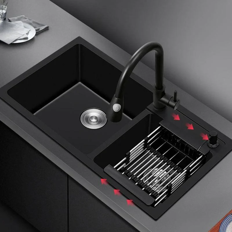 Modern Style Kitchen Sink Quartz Soundproof Kitchen Double Sink with Drain Assembly -Bathlova