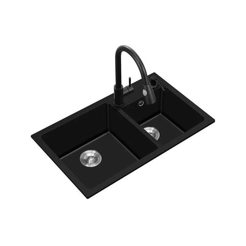 Modern Style Kitchen Sink Quartz Soundproof Kitchen Double Sink with Drain Assembly -Bathlova